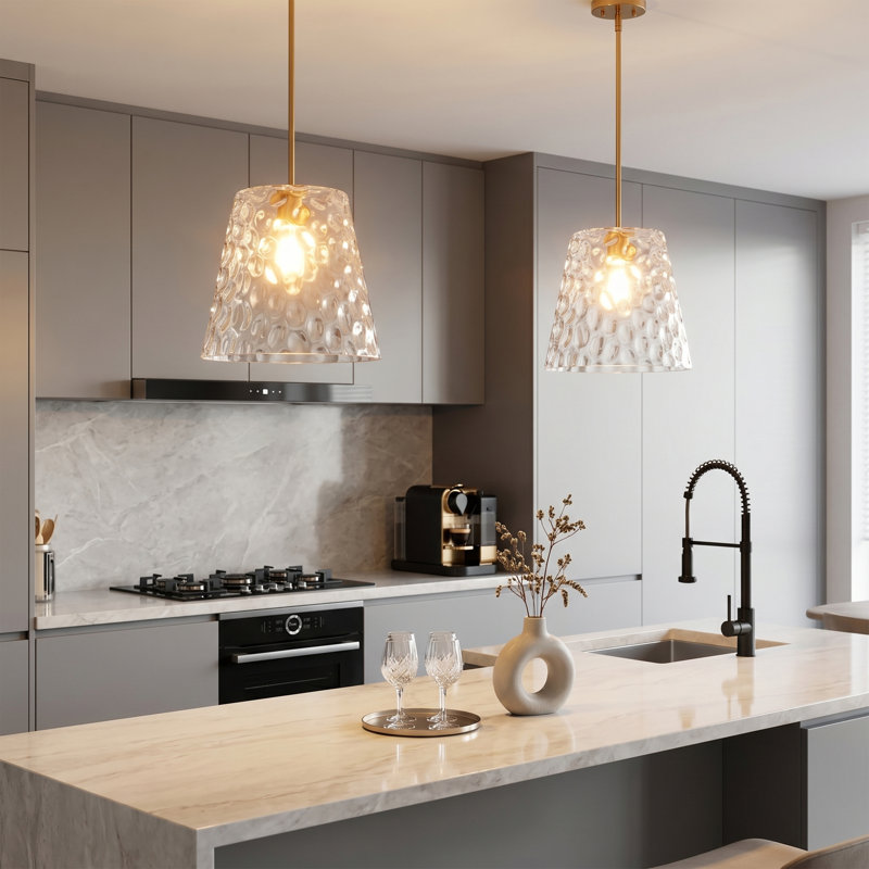 Adjustable Pendant Light With Hammered Glass Shade