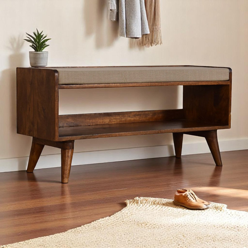 Banc en châtaignier avec coussin de siège en lin boue