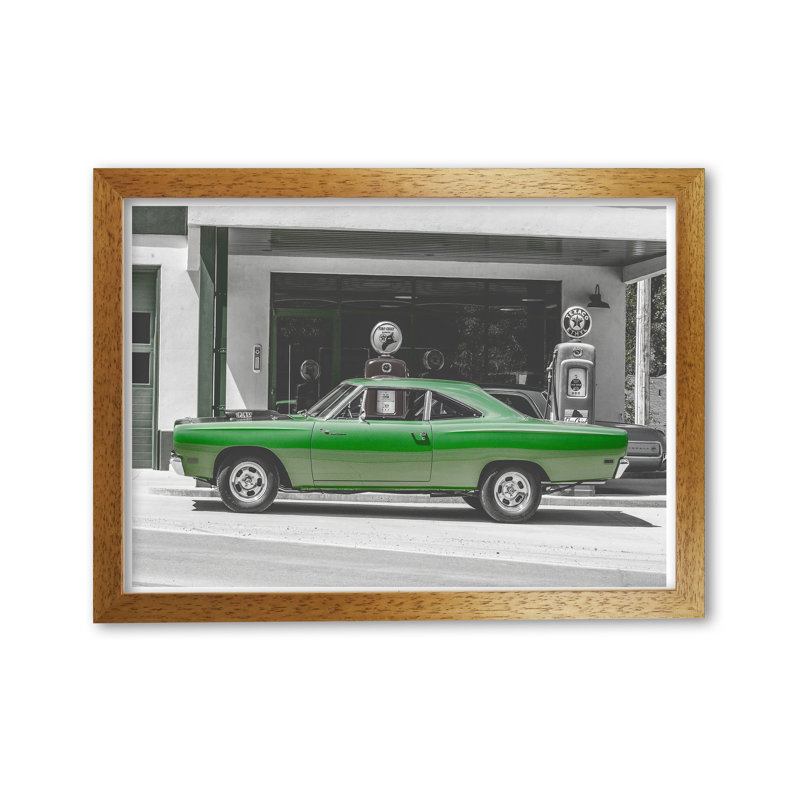 Green Car - Print, Honey Oak Frame, 42 cm H x 30 cm W x 5 cm D