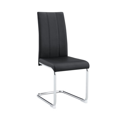 4-Pack Black PU Upholstered Dining Chairs - Modern High-Back Side Chairs with Sturdy Chrome-Plated Iron Tube Legs for Dining Room, Kitchen & Living Room