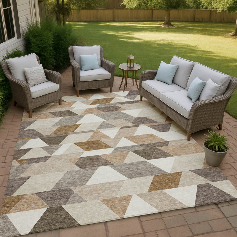 Machine Washable Indoor/Outdoor Chantille ACN2526 Geometric Rug, Ivory, Rectangle 10' x 14'