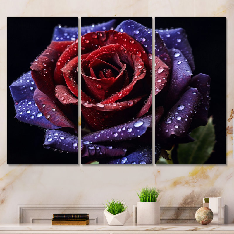 Ensemble de décorations murales rouges et mauves avec gouttes de pluie - roses