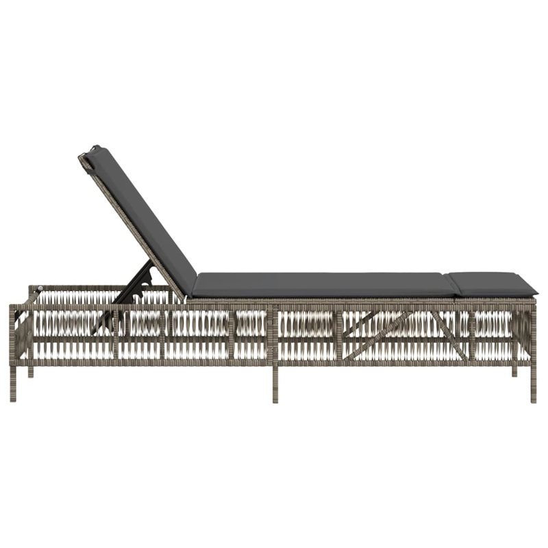  Sun Lounger Grey PE Rattan 77.9 X 21.7 X 37.8 In, Dark Gray, Gray