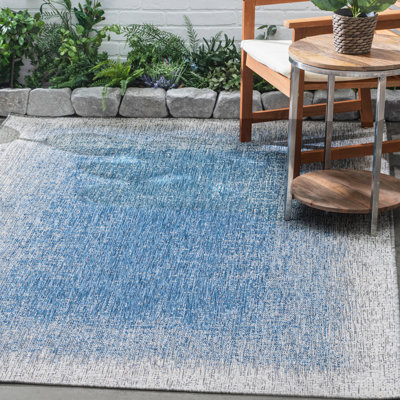 Outdoor Rug - Waterproof Easy to Clean Stain Resistant - Patio Indoor Outdoor Porch Deck Balcony Entryway - Ombre Modern - Dhruva - Blue