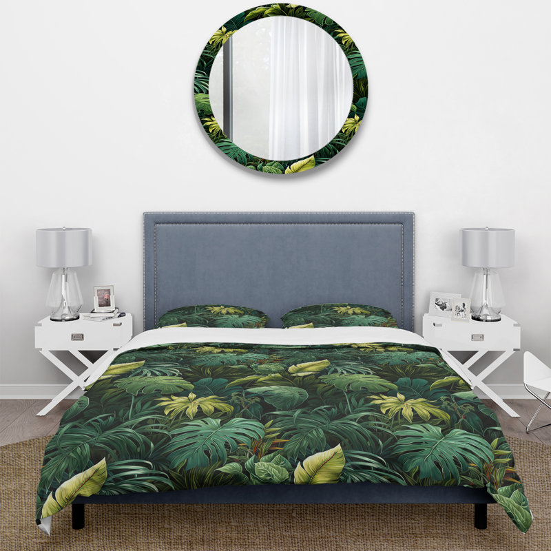 Jungle Canopy Tropical Pattern - Tropical Duvet Cover Set - Microfiber Polyester, King Duvet Cover + 2 King Shams