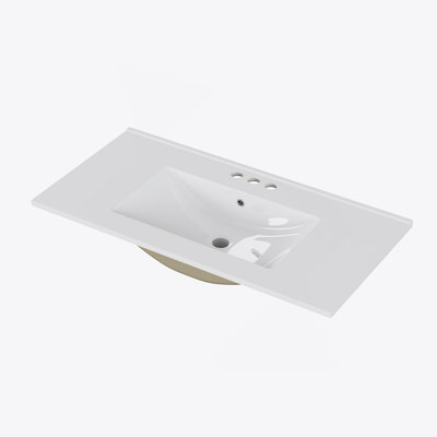 Lavabo de salle de bain 36 po à trois trous en céramique blanche, convient à un meuble-lavabo de 36 po, trou de robinet pré-percé, design minimaliste moderne, durable et facile à nettoyer