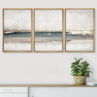 «Grunge Gold Pastel Landscape», reproduction de tableau sur toile 3 pièces