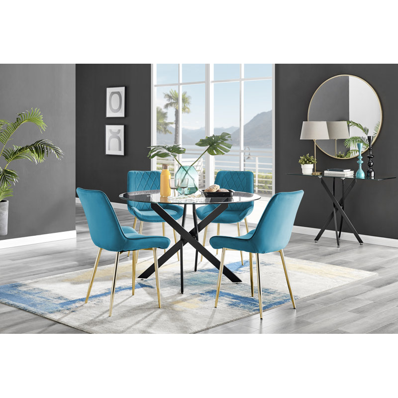 4 - Person Dining Set, Blue/Gold