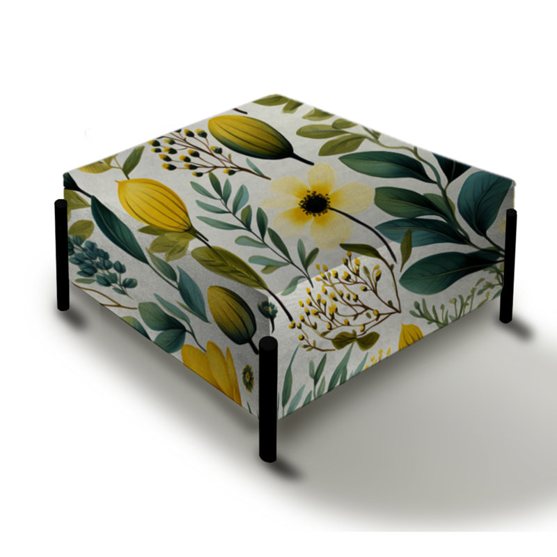 Botanical Ferns In Green And Yellow - Floral Large Square Ottoman
