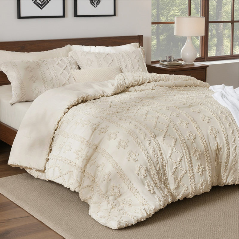 Ensemble d'édredon en microfibre toutes saisons, Édredon pour grand lit + 2 taies décoratives, Lin