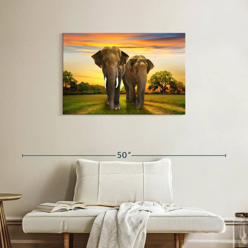 Elephant Sunset Duo, 24" H x 36" W