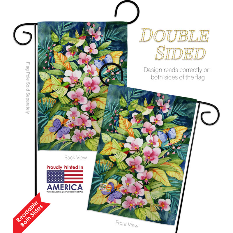 Orchidées et colibris jardin amis amis "polyester à 2 côtés 18,5 x 13" ensemble de drapeau