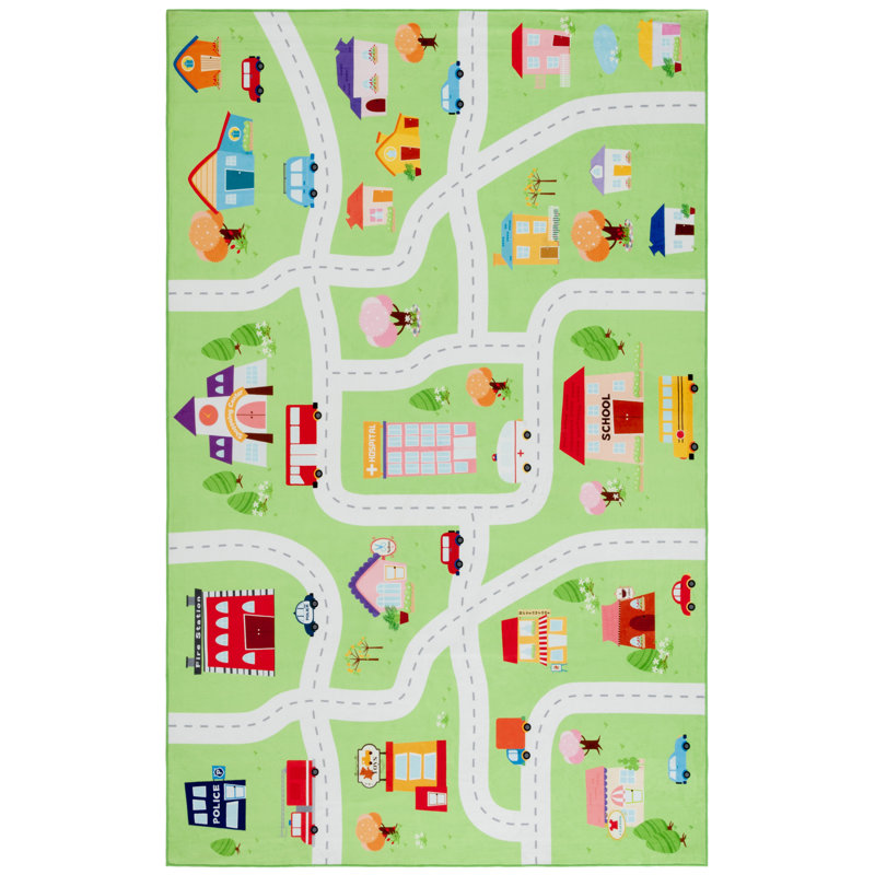 Tapis vert clair pour enfants 100 pouces Janosh Monica, Rectangle 4 pi x 6 pi