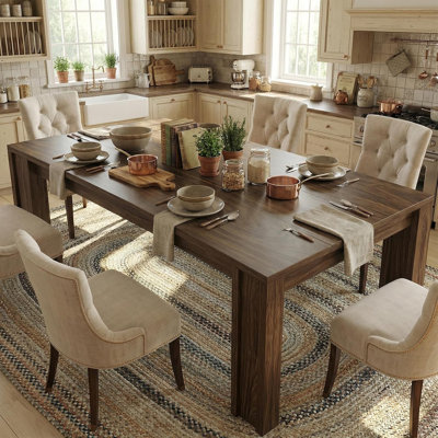 71" Farmhouse Dining Table For6-8, Rectangular Kitchen Dining Room Table
