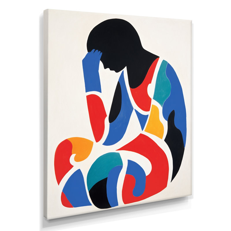 The Thinker Retro Minimal - Abstract Collages, art mural, Toile tendue, H 40 po x l 30 po