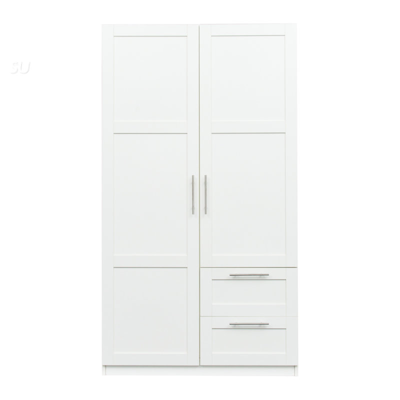 Armoire haute et armoire de cuisine avec 2 portes, 2 tiroirs et 5 espaces de rangement, blanc