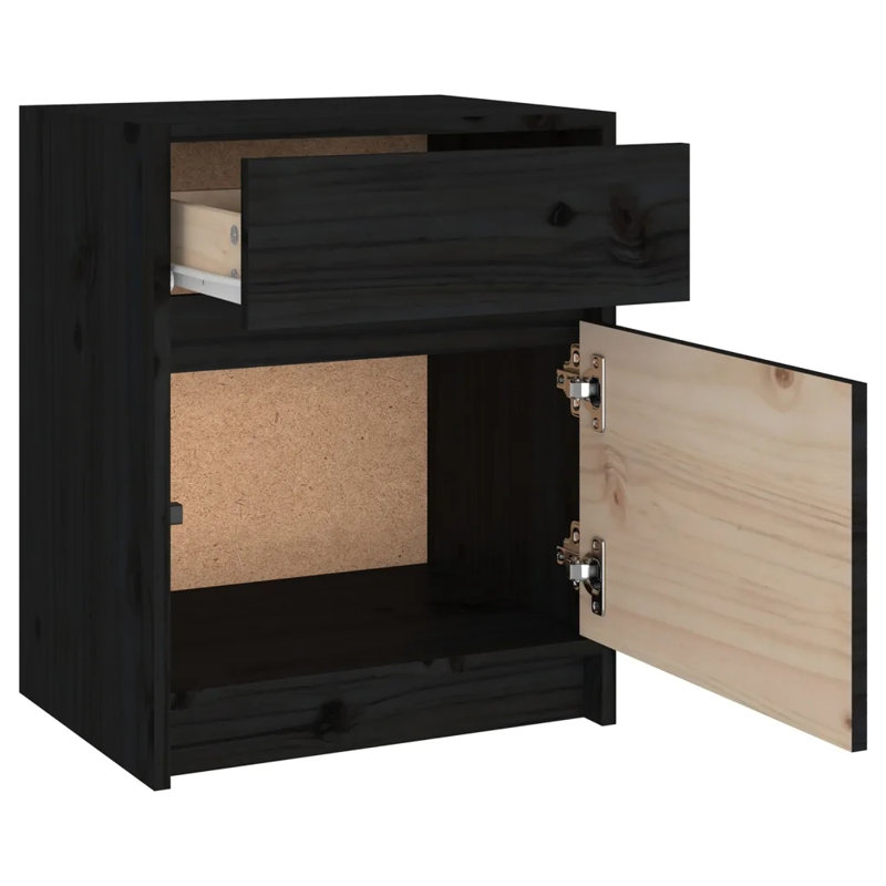 Godrich 40cm W Solid Wood Bedside Table, Set of 2, Black