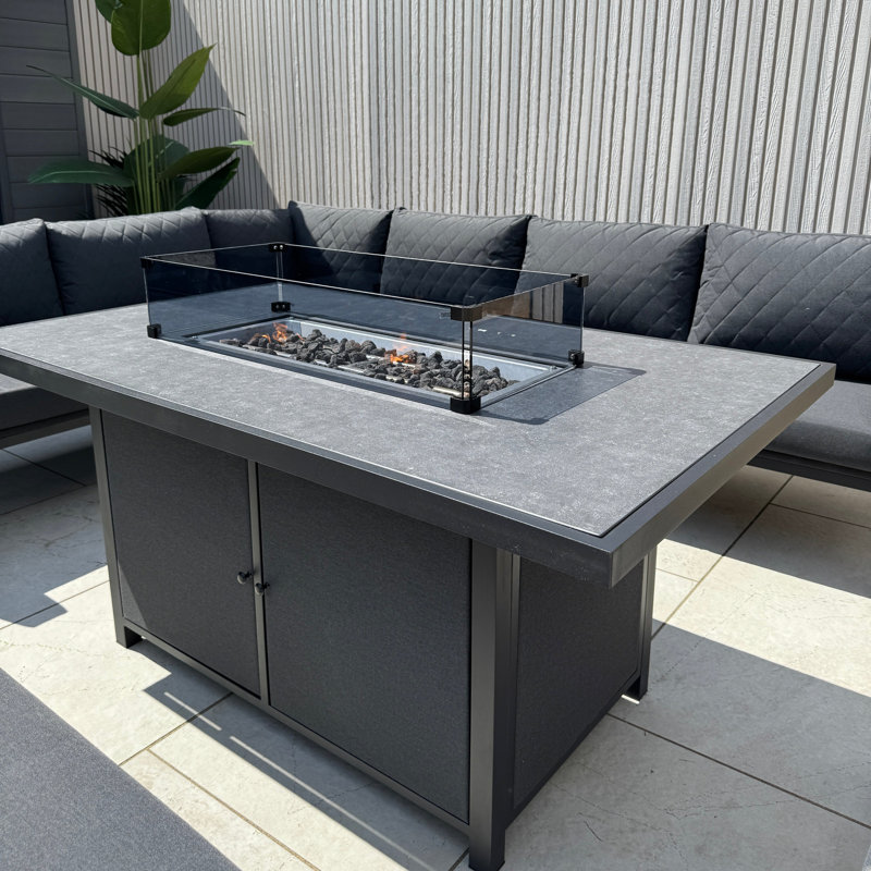 Aluminium Firepit Corner Sofa Garden Set 5 Seater