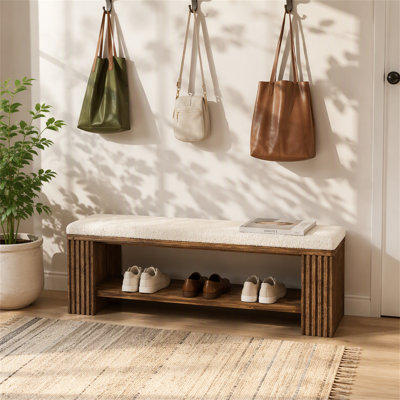 Banc de 63 po en bois massif, banc de bout rembourré moderne