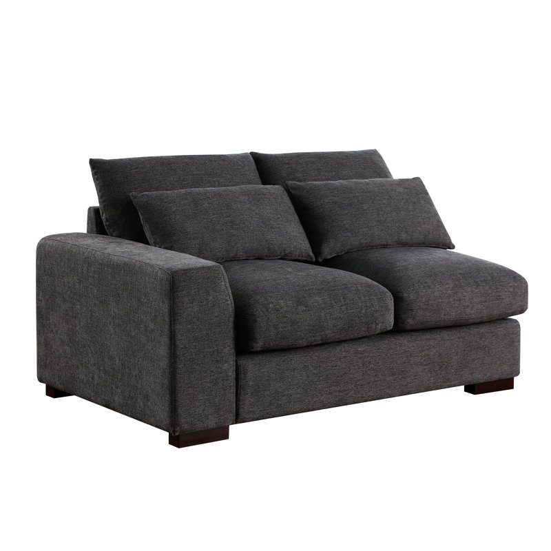 Canapé modulaire en lin et 2 repose-pieds gris foncé