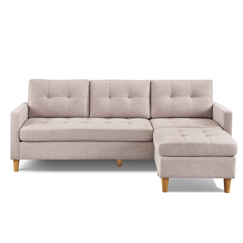 L-shape Sectional Sofa Couch with Ottoman,Convertible Sectional Sofa, Beige Fabric