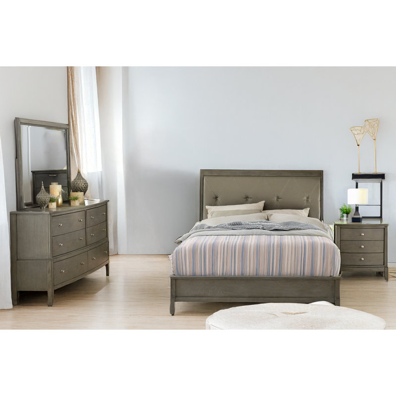 Ensemble de chambre à coucher tapissier Alessia, gris, Très grand