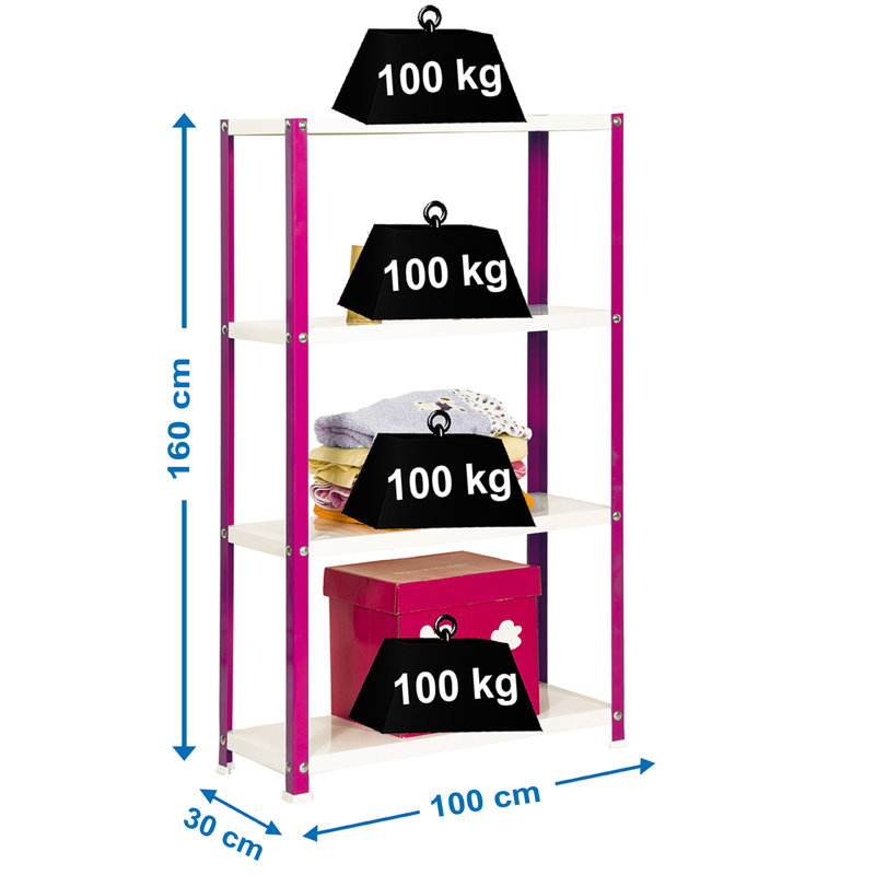 Vanderhoof 100 cm W Steel Adjustable Height Shelving Unit, 160cm H x 100cm W x 30cm D, Pink