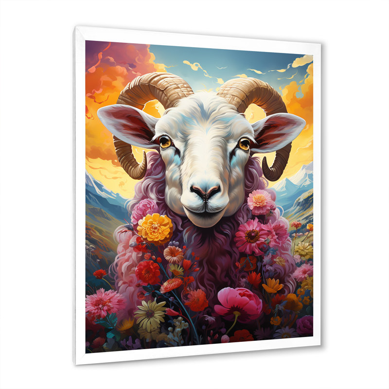Reproduction d'art sur fond de moutons roses «Enchanted Ewes», H 44 po x l 34 po x P 1,5 po, Cadre photo blanc