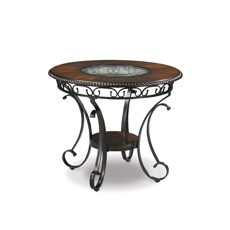 Industrial Earth-Toned 44" Round Glass & Wood Dining Table