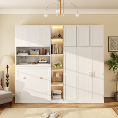 Twin - Cabinet - MDF/LVL - White - LED Lights - Storage - 102.6"L x 20.6"W x 89.5"H