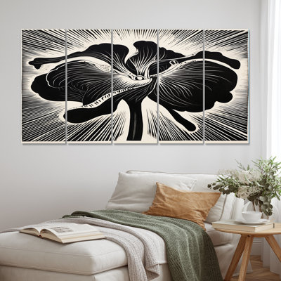 White Abstract Iris Flower - Hydrangea Wall Art Print - 5 Equal Panels