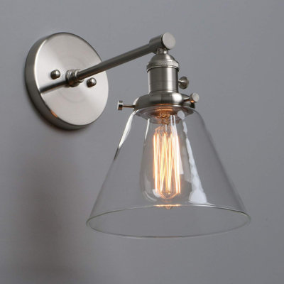 Vintage Industrial Wall Sconce, Retro 1-Light Glass Cone Shade Fixture For Bathroom Kitchen Bedroom Living Room Hallway
