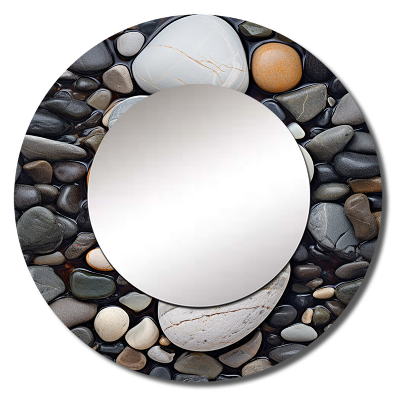 Sebie Beach Photo Harmonious Balance IV - miroir décoratif de plage, miroir mural rond gris, impression d'art en métal