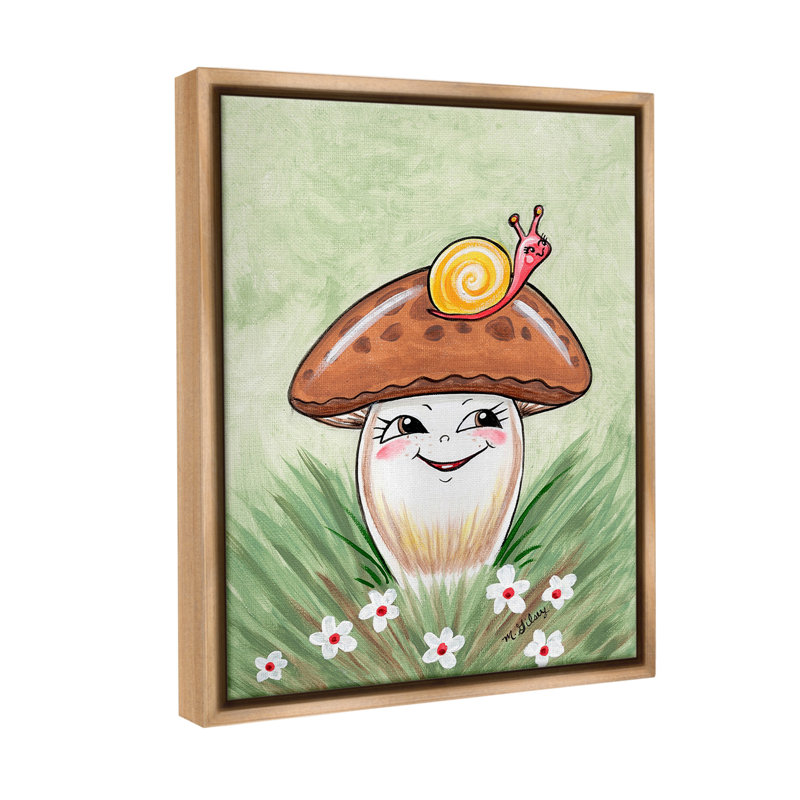 "Cadre souriant champignon et escargot flottant" par Michelle Gilsey sur, H 31 po x l 25 po, Cadre flottant orme Montalcino