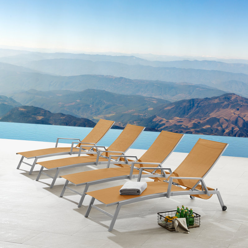 Chaise longue inclinable en métal Cand, Orange, Gris