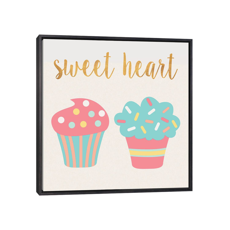 Cupcakes II - impression d'art graphique, Pas de tapis, Toile avec cadre noir patiné, H 37 po x l 37 po x P 1,5 po