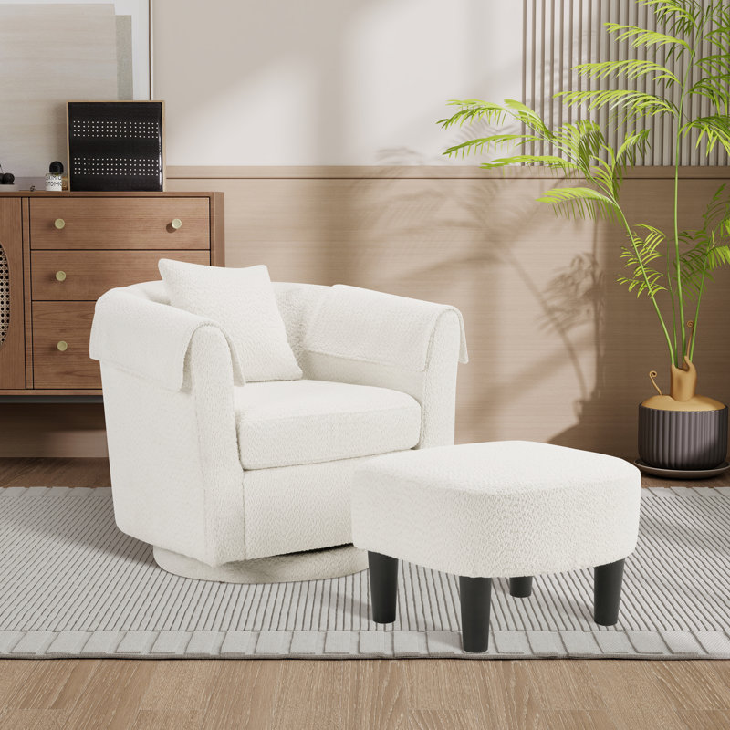 Fauteuil d'appoint pivotant avec repose-pieds en chenille, Blanc