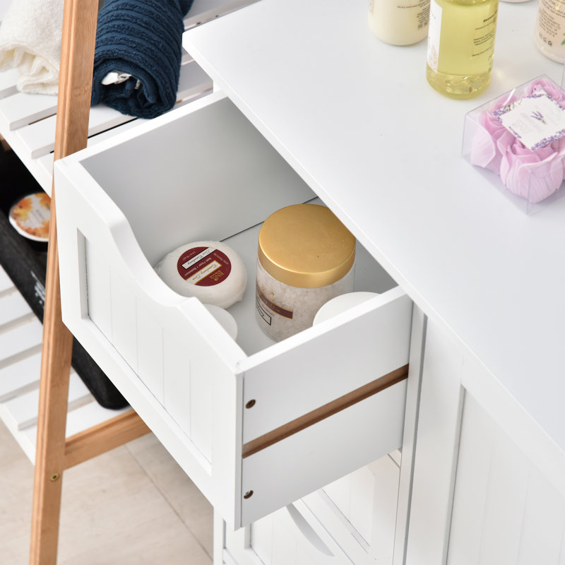 Armoire de salle de bain Margreta, armoire de rangement au sol avec tablette réglable et 4 tiroirs, armoire latérale pour salle d'eau, entrée