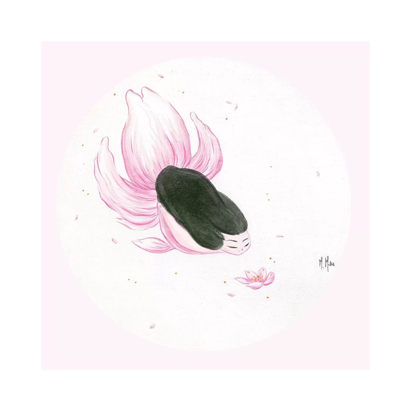 Goldfish Mermaid Sakura Kiss by Martin Hsu - Print on Canvas, 30.48 cm H x 30.48 cm W, Wrapped Canvas
