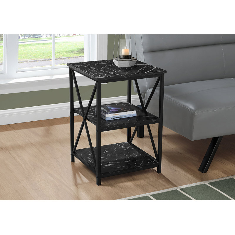 Table d'appoint, côté, bout, table de chevet, lampe, stratifié gris, métal noir, contemporain, moderne