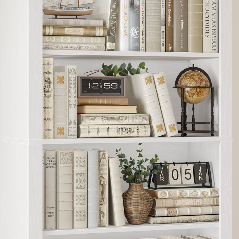 Bibliothèque à 6 niveaux avec tablettes épaisses 72,3 "x H 29,5", Blanc