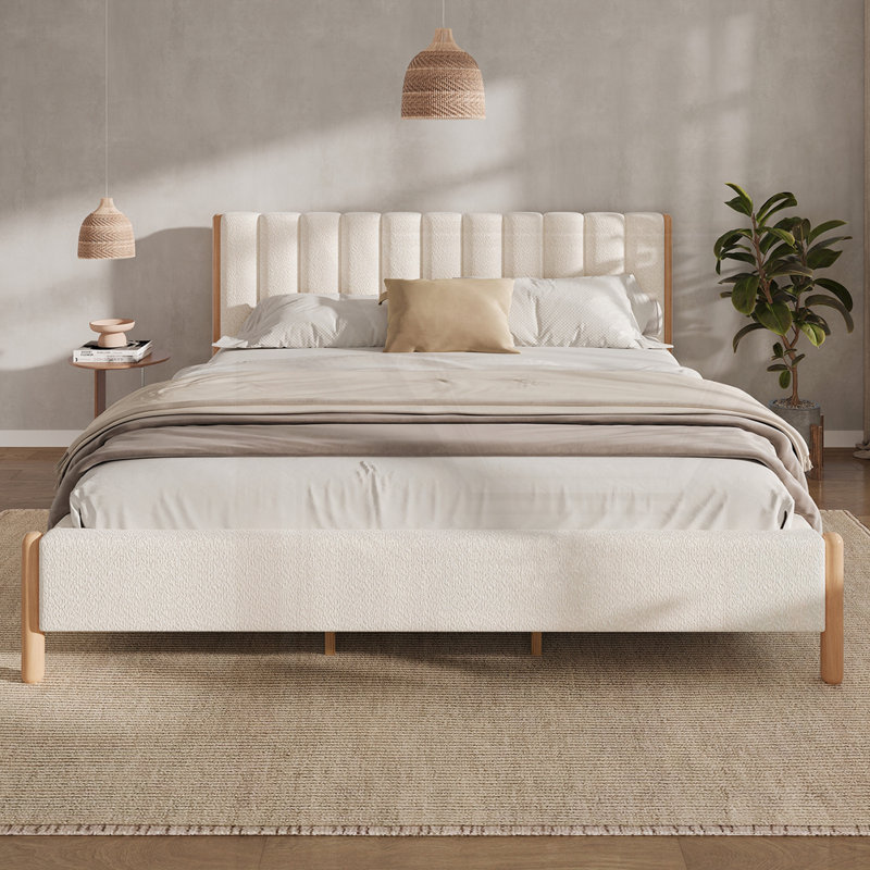Boucle Thick Headboard Platform Bed, King