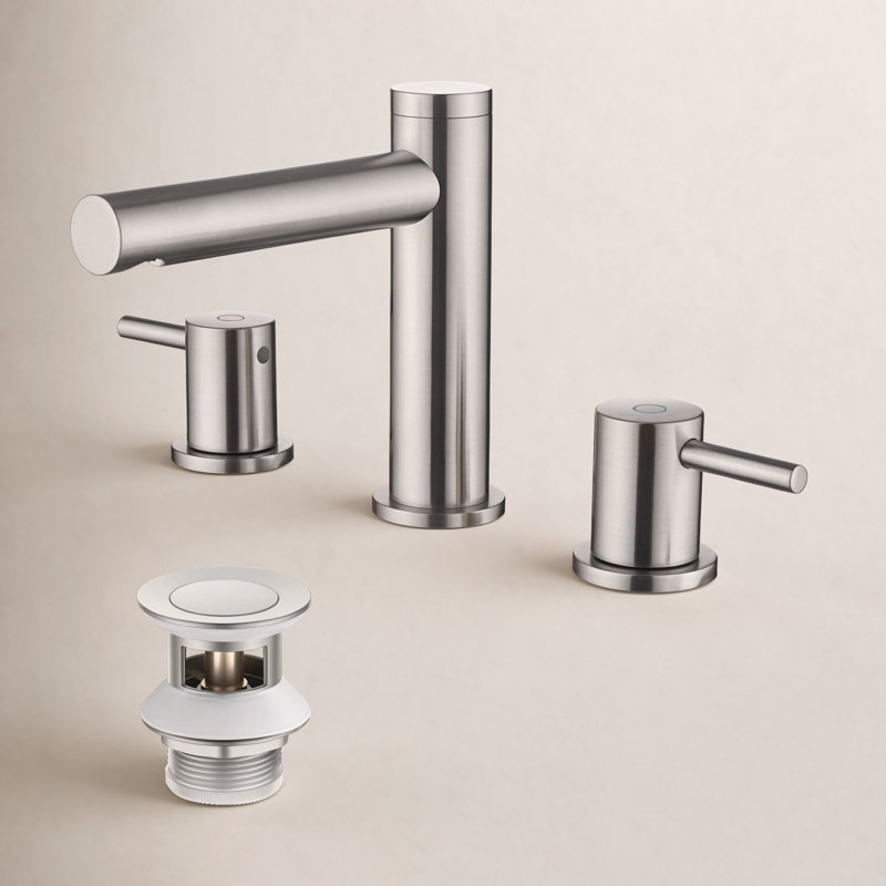 Robinet de salle de bain circulaire 8 po à 2 poignées avec bonde escamotable, Nickel brossé