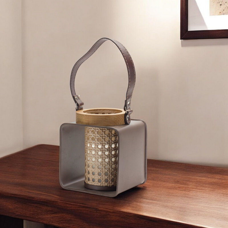 Porte-bougie de table en fer et bois 7 po