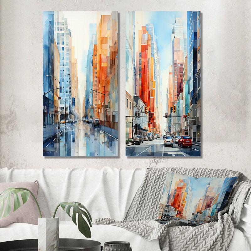 «Skyscrapers Urban Heights», 2 pièces, H 32 po x l 32 po, Toile tendue