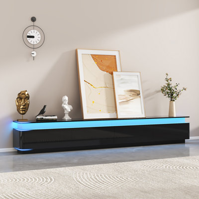 Meuble télé 80,7 po avec lumières DEL, console multimédia murale avec tiroirs et armoires 80,7 po