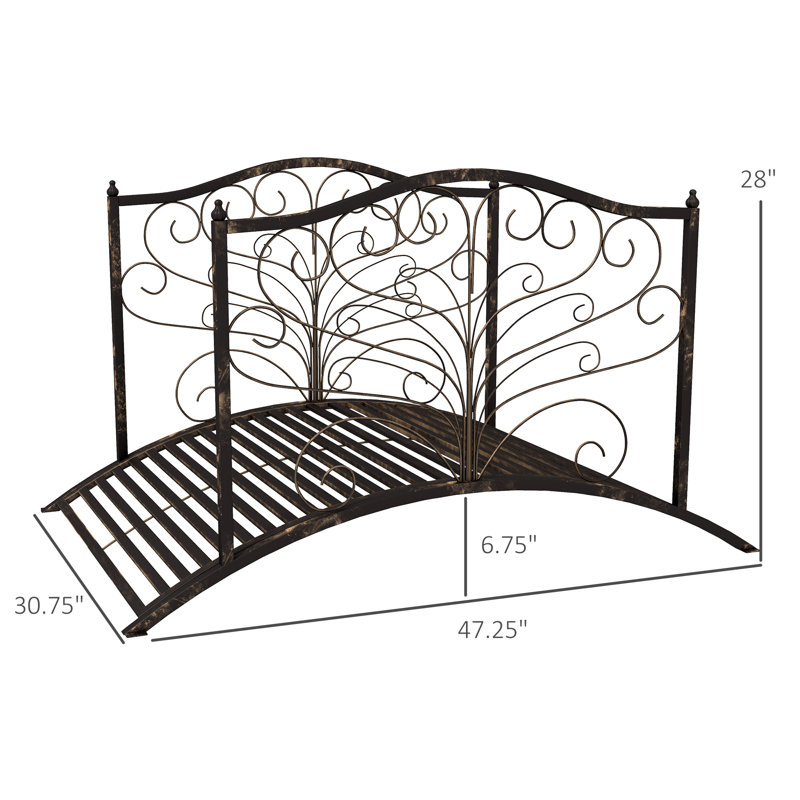 Pont de jardin en arche en métal 4 'avec rideaux de sécurité, volutes délicates