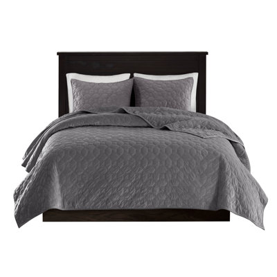 3 Piece Velvet Quilt Set Grey Full/Queen