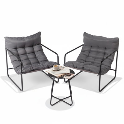 Ensemble de conversation de patio en métal avec coussins 3 pièces