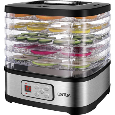 Minuterie à température réglable et minuterie 72H pour déshydrateur d'aliments OSTBA, déshydrateurs à 5 plateaux pour aliments et fruits secs, fruits, gâteries pour chiens, herbes, collations, affichage à DEL, séchoir électrique pour aliments de 240 W, livre de recettes